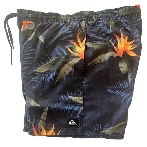 QUICKSILVER‎ Board Shorts Mens 34 Black Blue Orange Swim Trunks - Picture 12 of 12